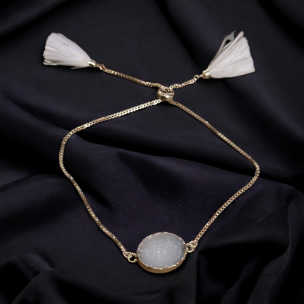 Gold tone druzy quartz slider bracelet